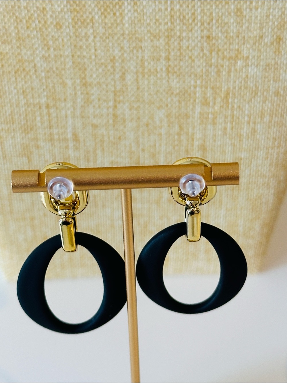 Fashion Jewelry Black and Gold Hoop Drop Earrings
